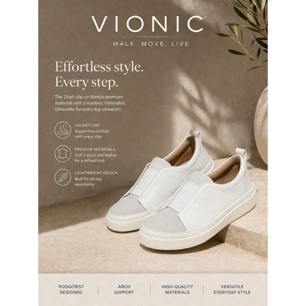 Vionic Zinah Slip On Leather Nubuck Sneakers White Grey Orthotic Shoes Womens - Picture 8 of 8